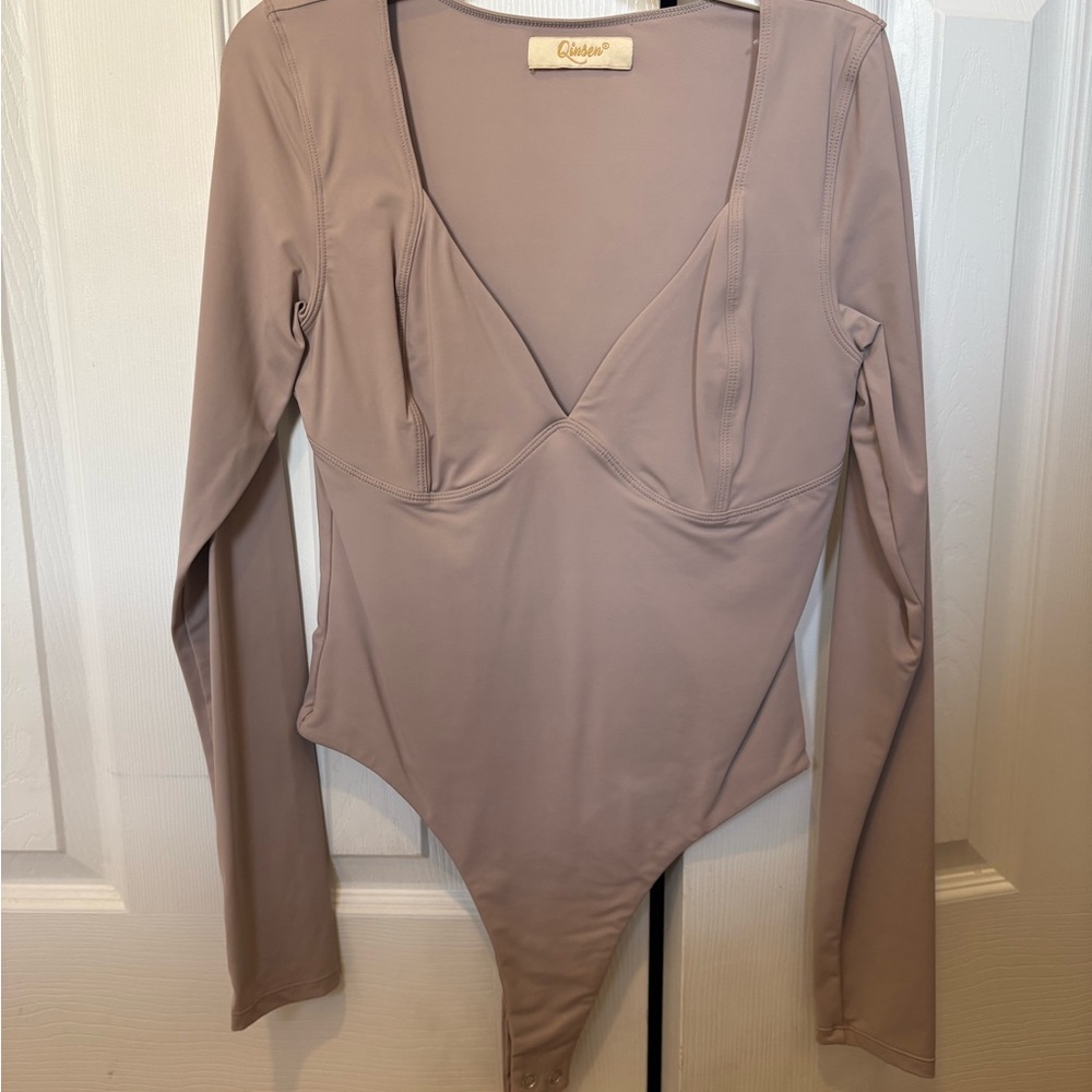 Cider Women's Beige Long Sleeve Bodysuit